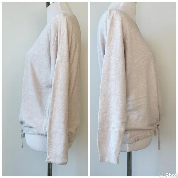 Barefoot Dreams Cozy Chic Ultralite Pullover Lounge Tie Hem Top in Stone, Small - Picture 4 of 16